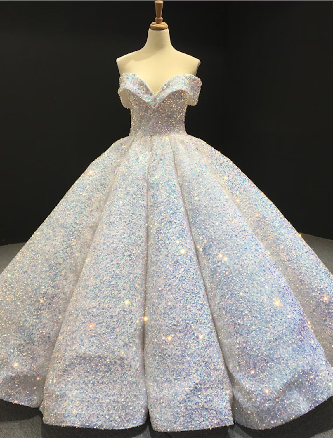 Ball Gown Luxurious Sparkle Quinceanera Formal Evening Birthday Dress Off Shoulder Sleeveless Floor Length Sequined