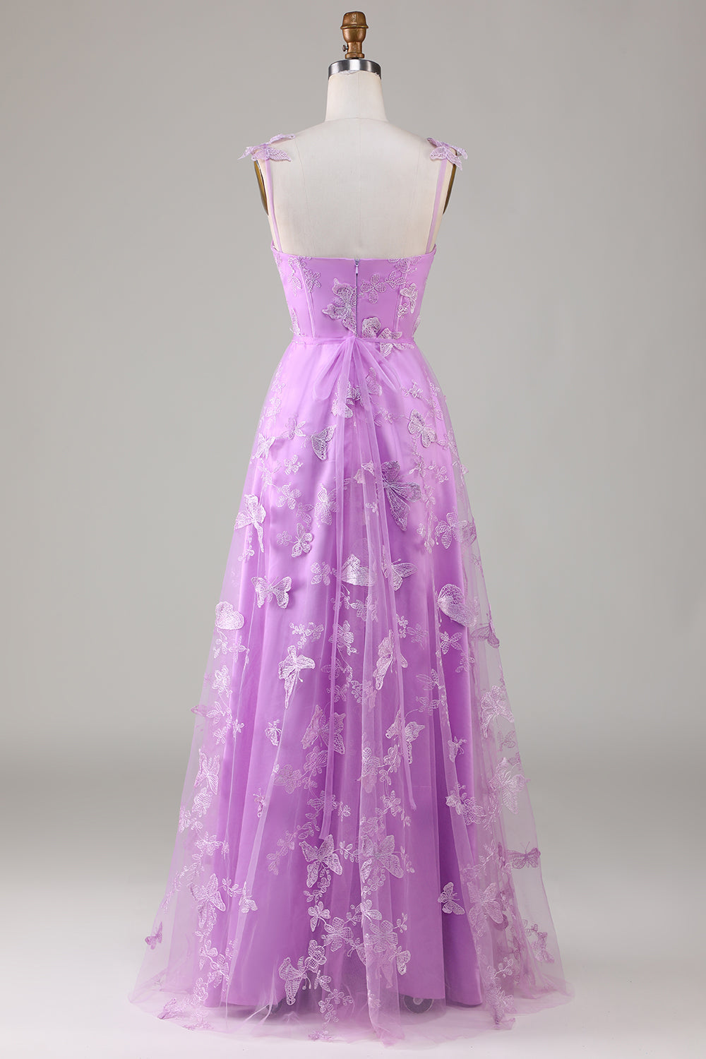A Line Square Neck Corset Prom Dress with 3D Butterflies Floor Length Charming Evening Party Dress