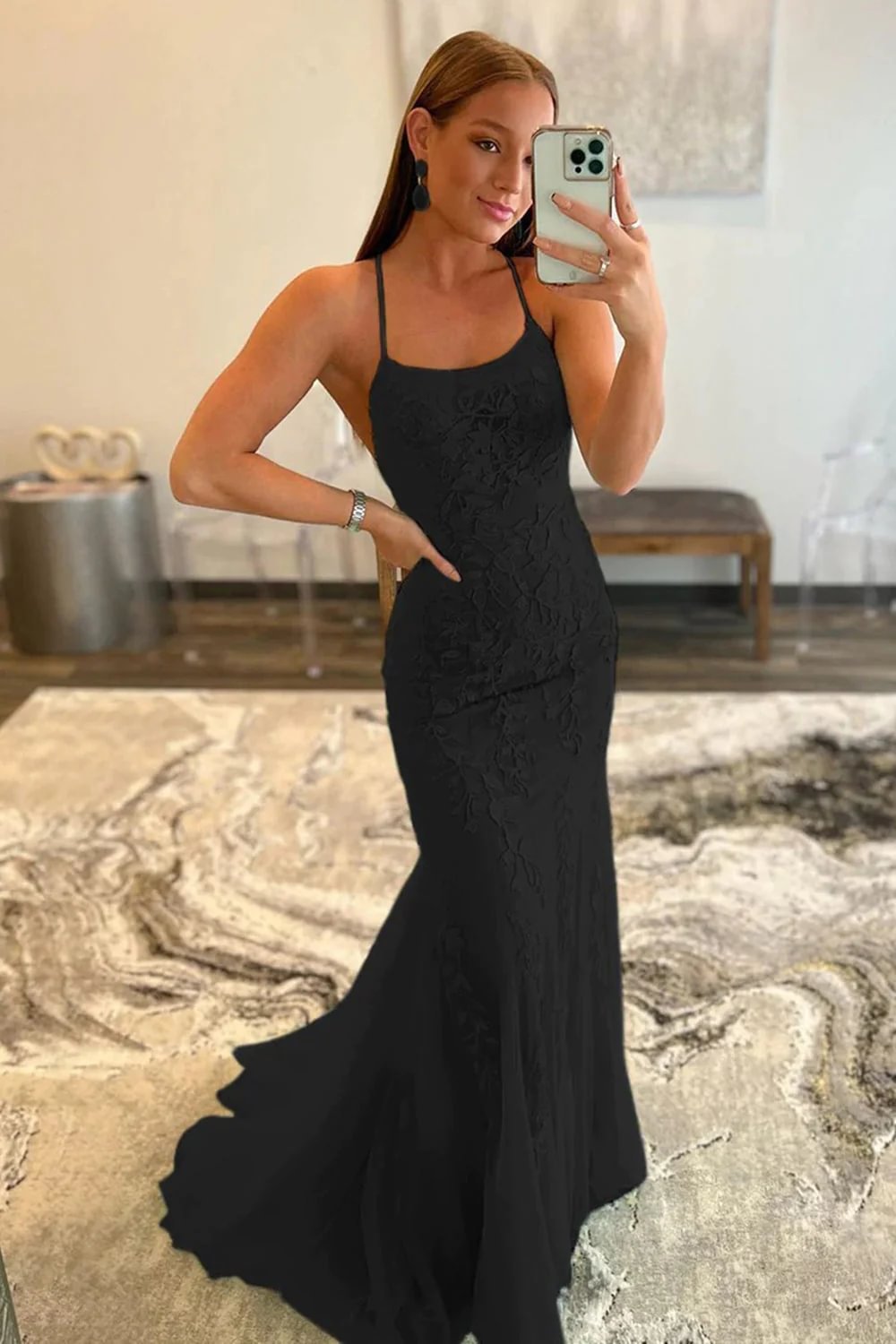 A-Line Mermaid Blue Long Prom Dress Backless Evening Dress