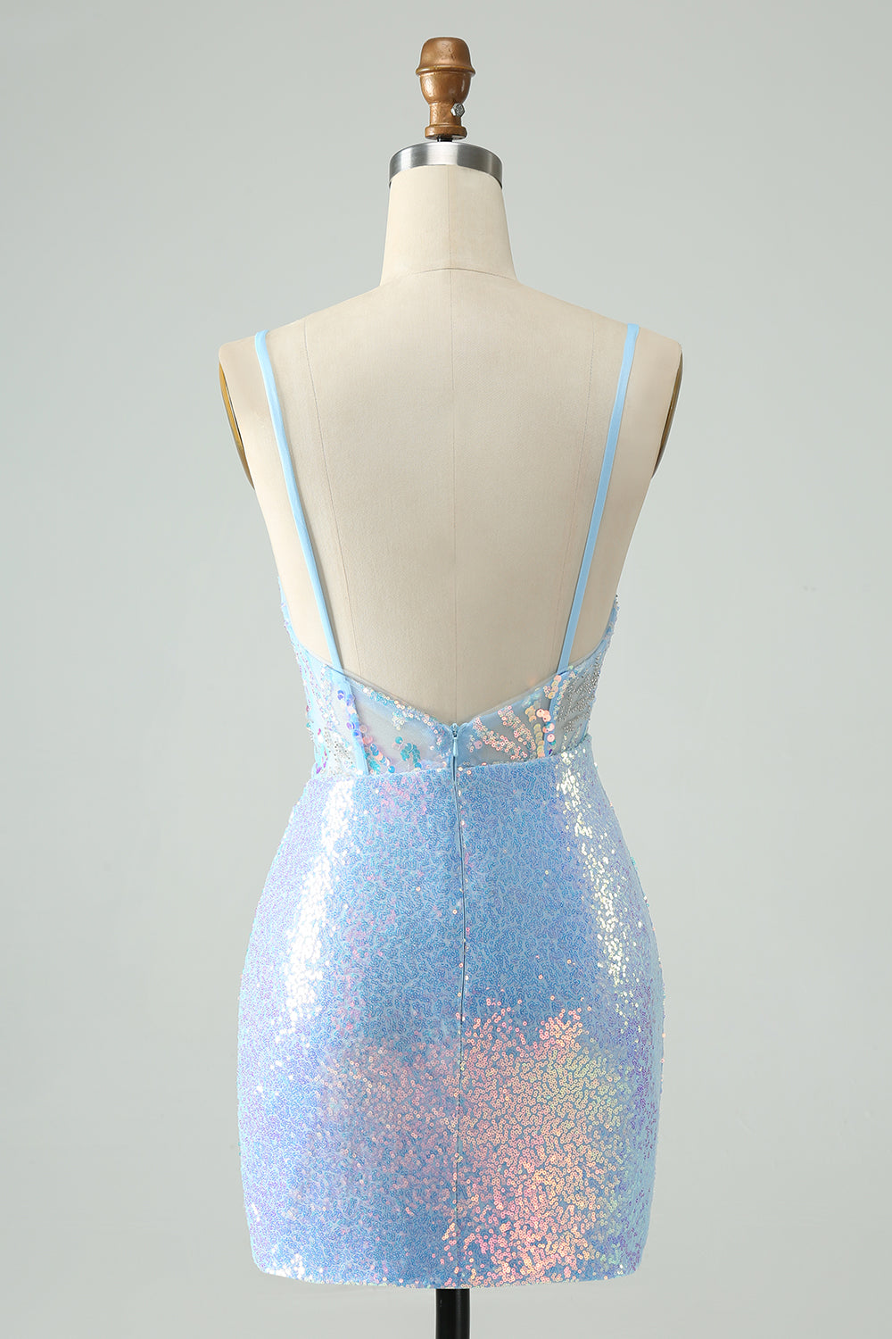Glitter Tight Spaghetti Straps Corset Short Homecoming Dress with Sequins Sparkly