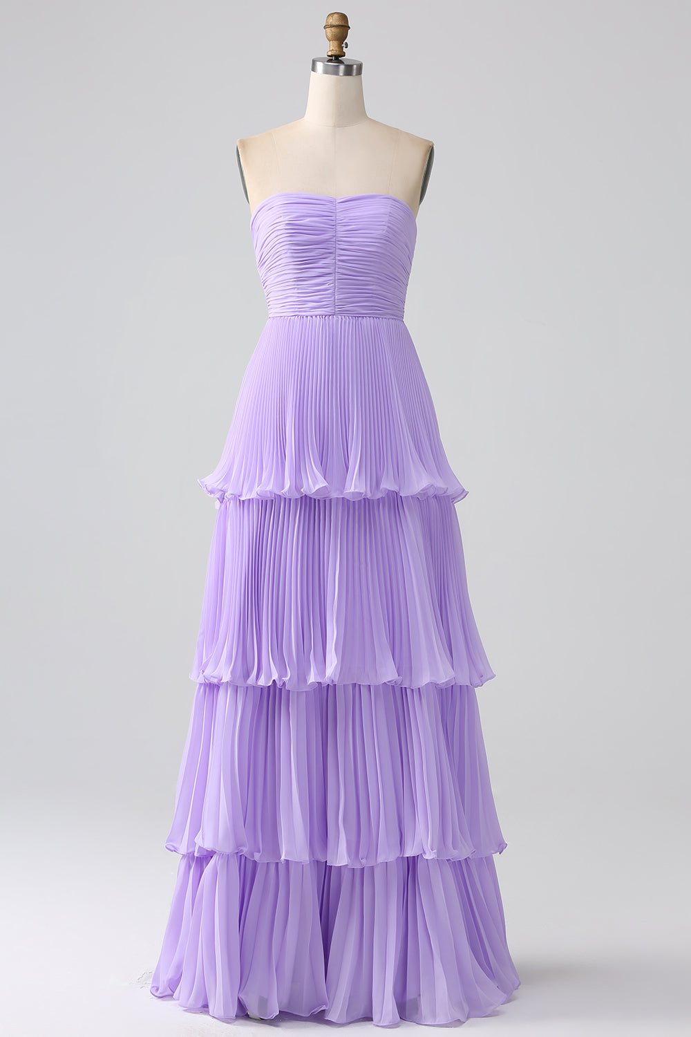 Sky Blue A-Line Sweetheart Tiered Floor Length Chiffon Bridesmaid Dress Lilac Off Shoulder