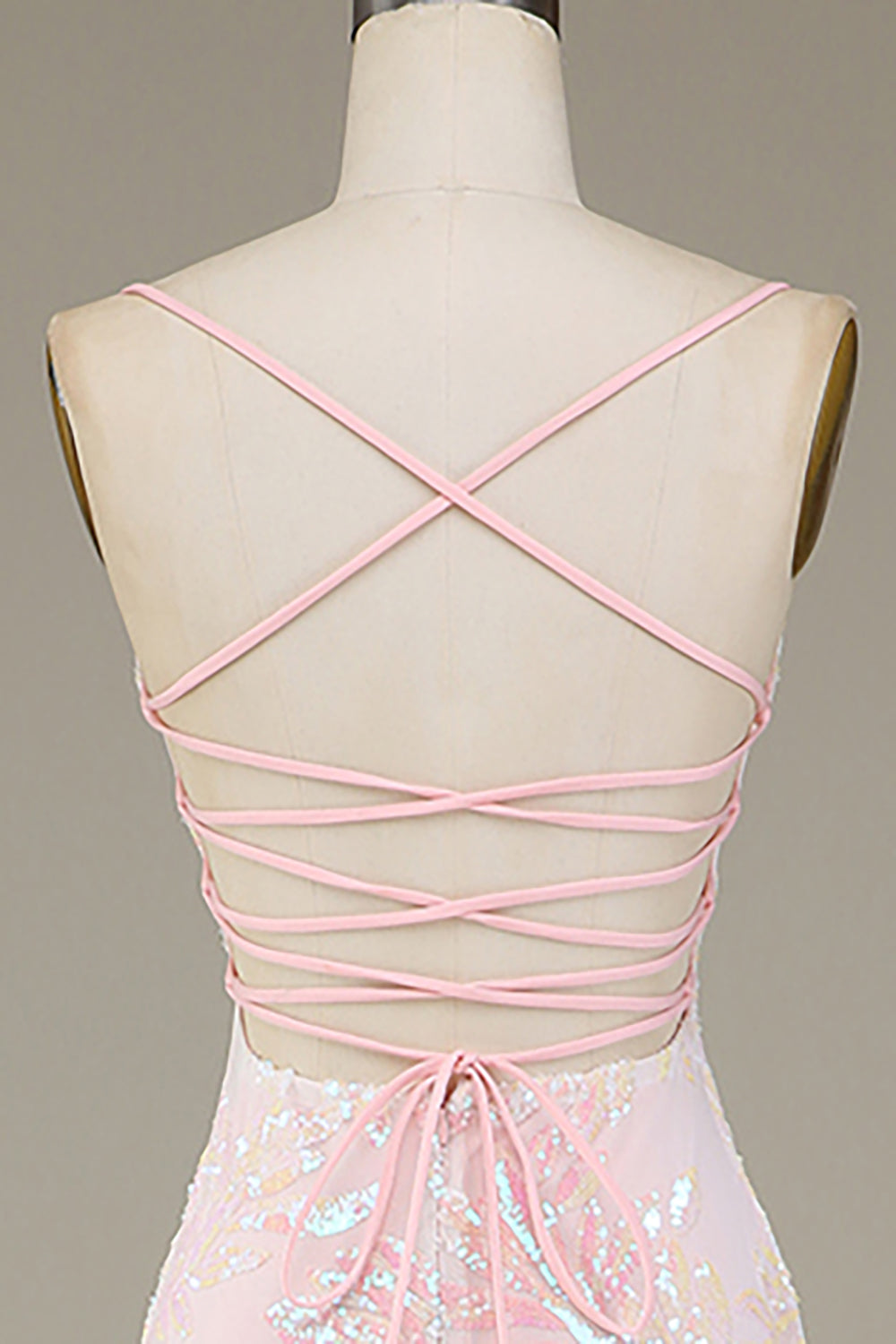 Pink Mermaid Spaghetti Straps Sparkly Long Prom Dress with Slit Evening Dresses
