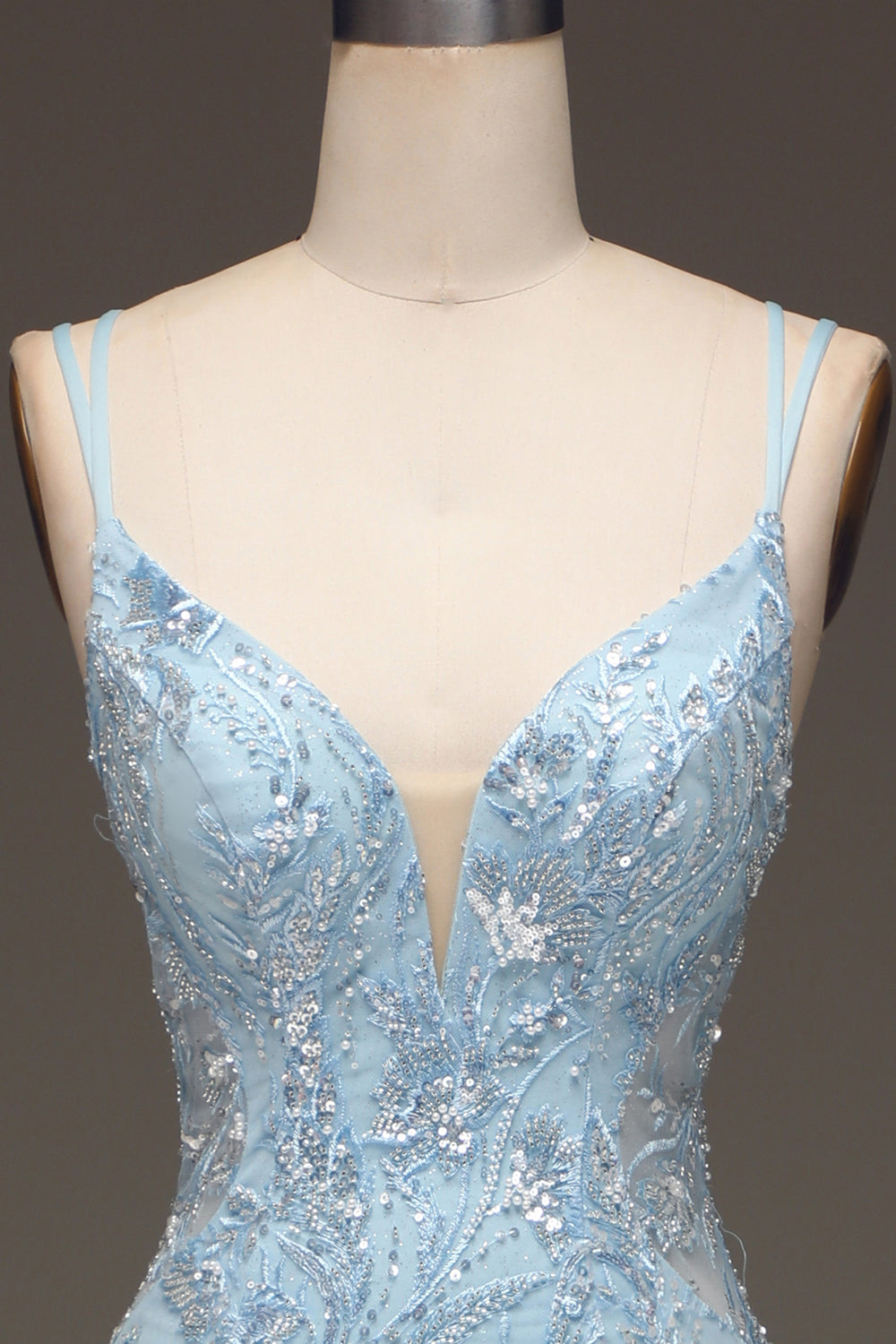 Blue Mermaid Tulle Beaded Long Prom Dress with Slit Sexy Evening Dresses