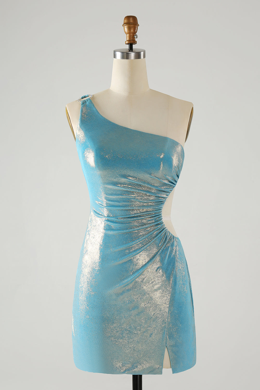 Sparkly Bodycon One Shoulder Hollow Out Pleated Short Homecoming Dress Sexy