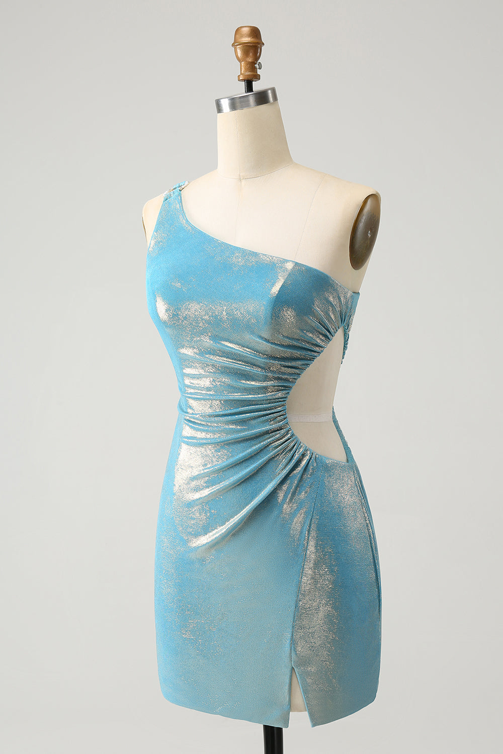Sparkly Bodycon One Shoulder Hollow Out Pleated Short Homecoming Dress Sexy