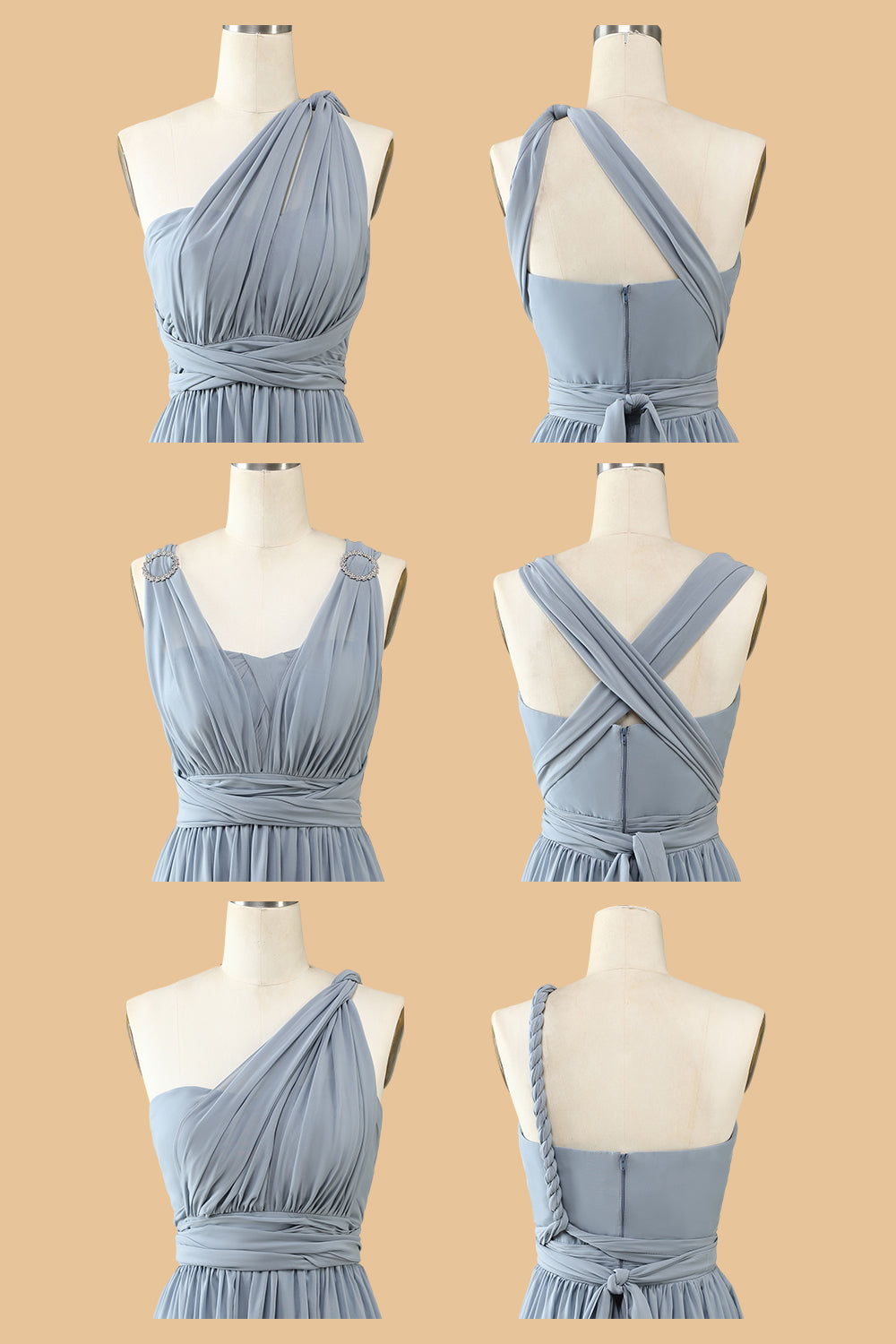 A Line One Shoulder V Neck Halter Neck Floor Length Grey Blue Bridesmaid Dress Beautiful