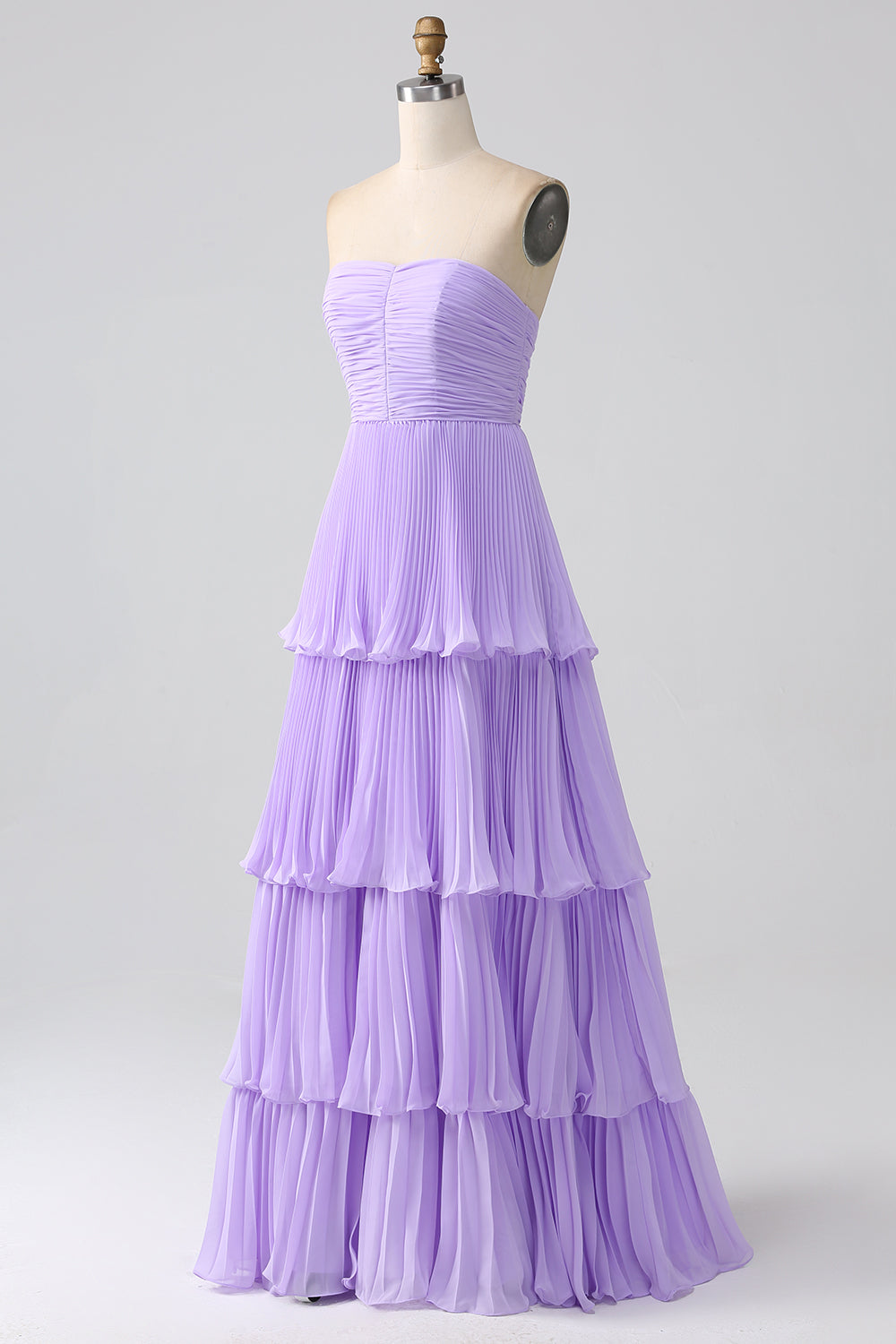 Sky Blue A-Line Sweetheart Tiered Floor Length Chiffon Bridesmaid Dress Lilac Off Shoulder
