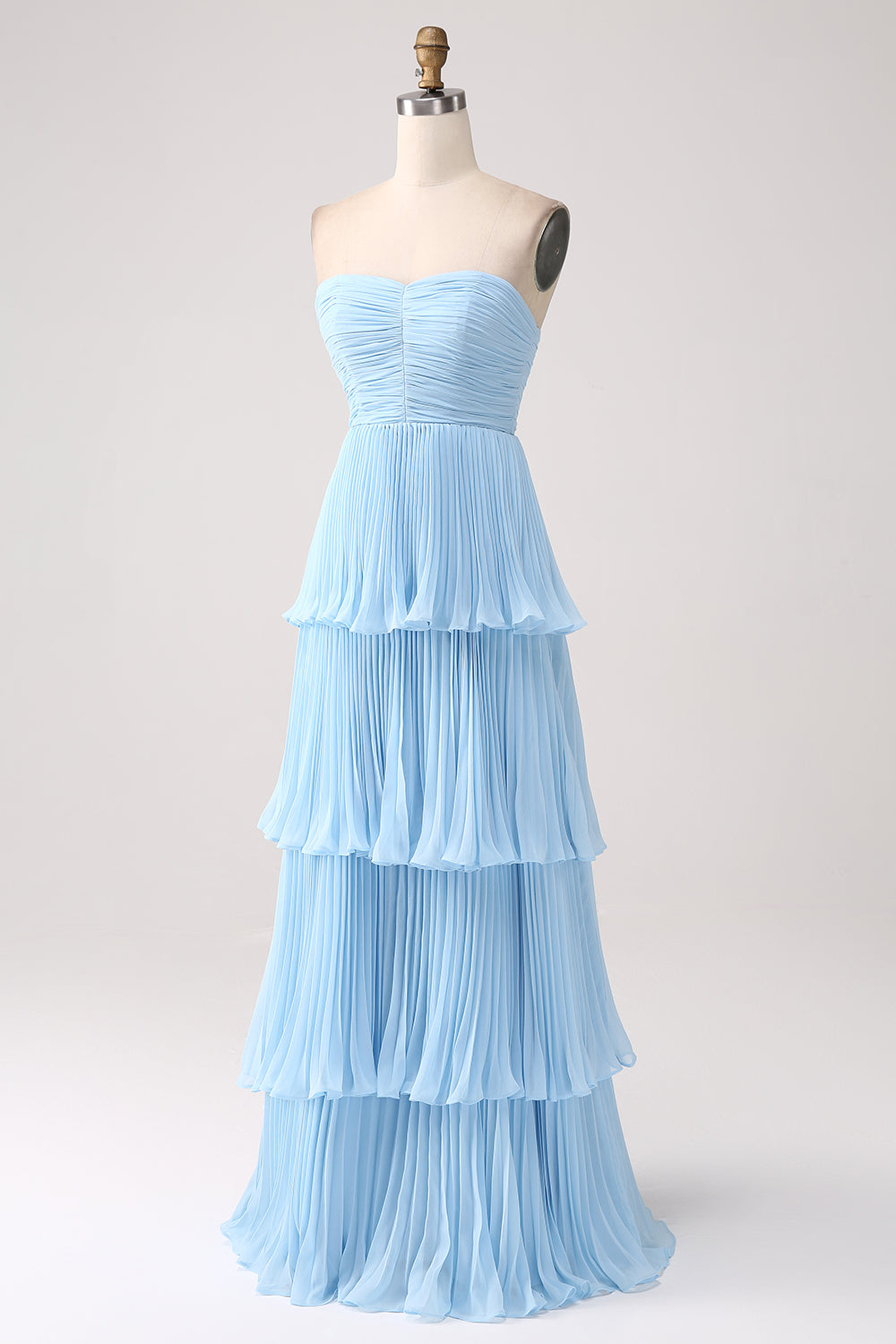 Sky Blue A-Line Sweetheart Tiered Floor Length Chiffon Bridesmaid Dress Lilac Off Shoulder