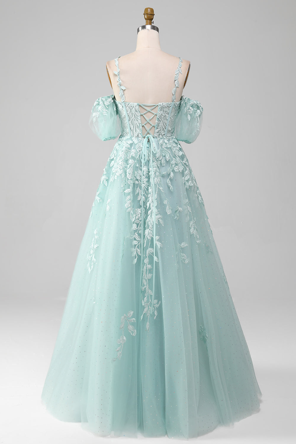 Ball-Gown Off The Shoulder Beaded Mint Prom Dress With Appliques Floor Length Beautiful