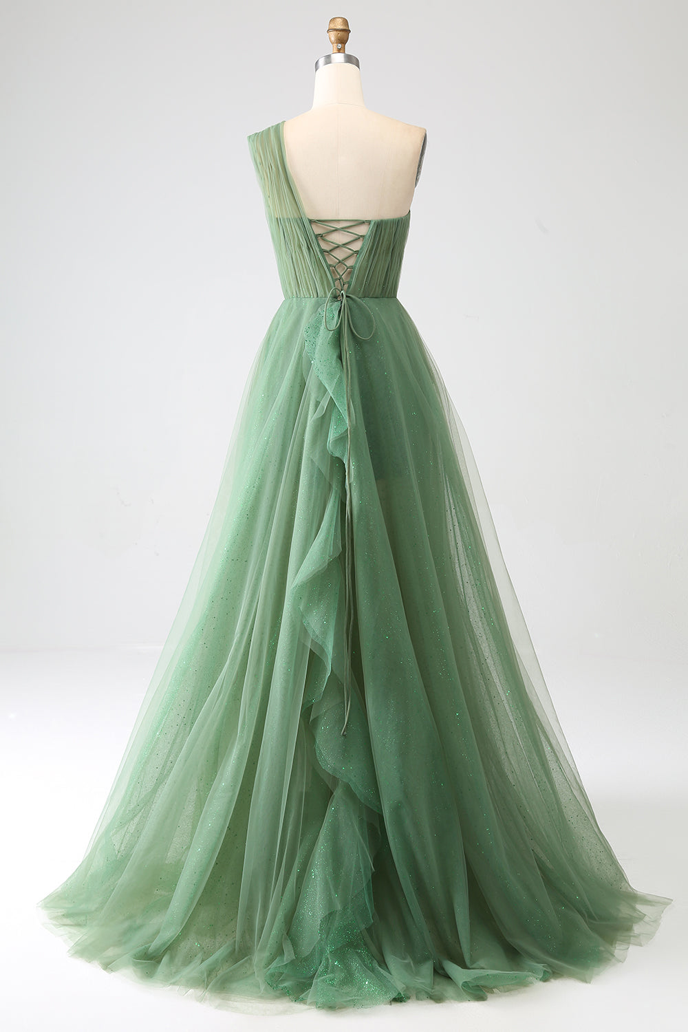 A-Line One-Shoulder Long Tulle Prom Dress Floor Length Beautiful