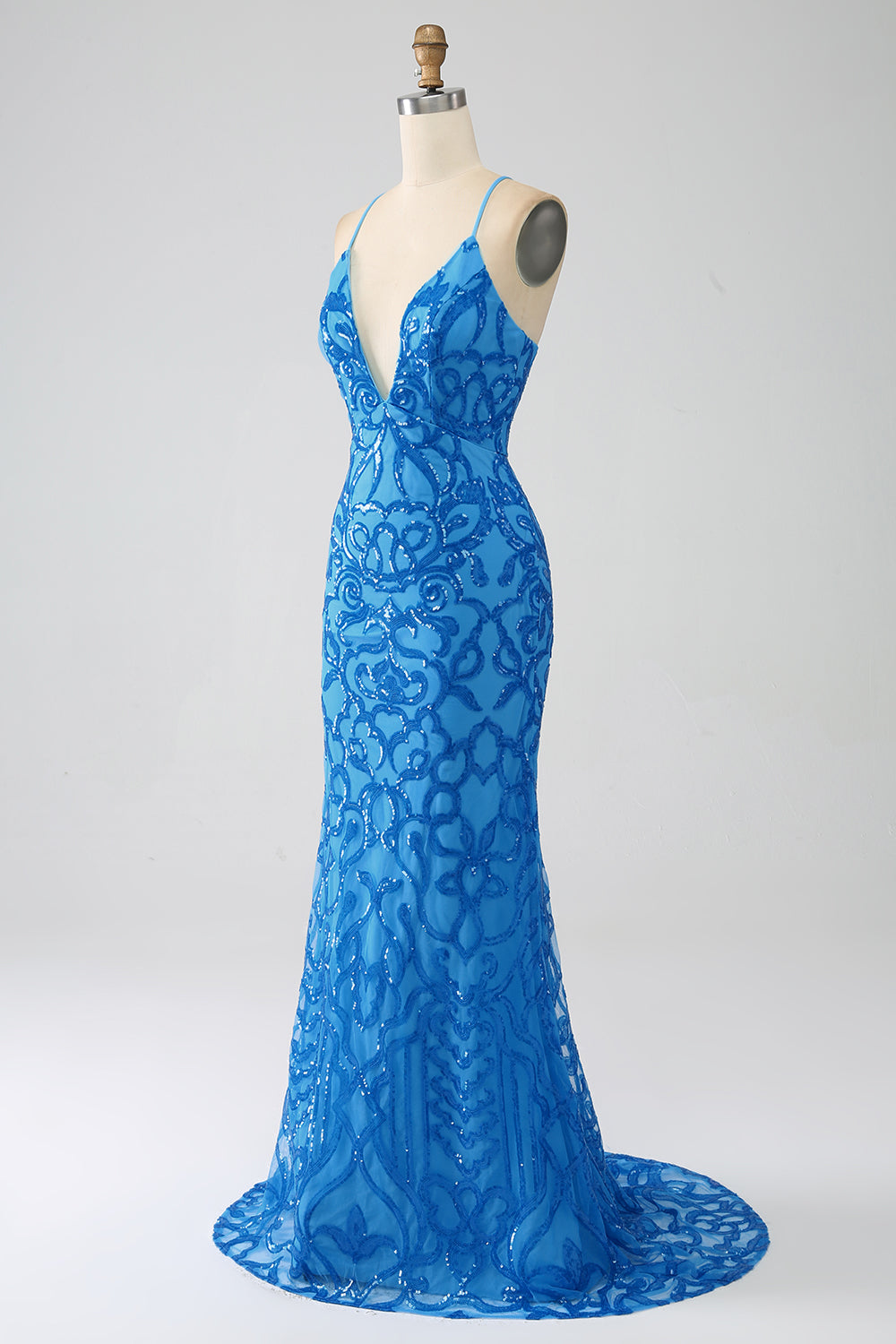 Mermaid Spaghetti Straps Deep V Neck Sequins Long Prom Dress Sexy Evening Dresses
