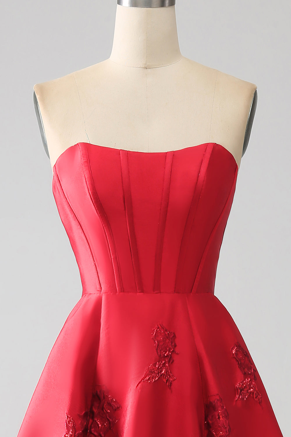 Elegant Princess A-Line Strapless Red Long Prom Dress with 3D Flowers Off Shoulder