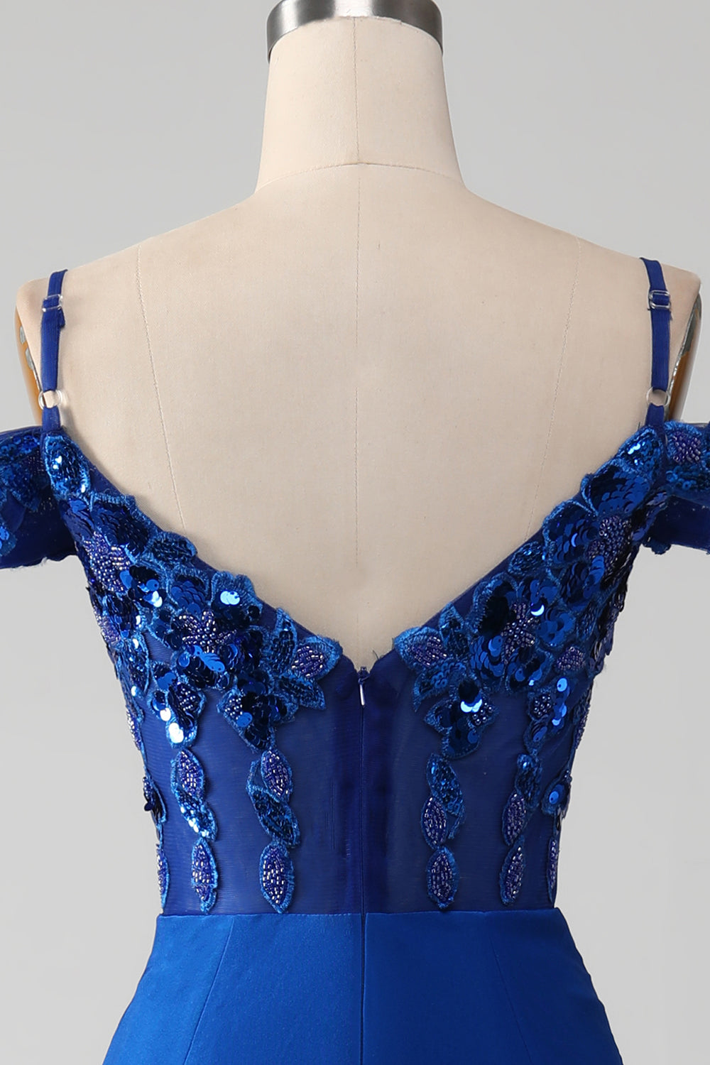 Royal Blue Mermaid Spaghetti Straps Beaded Corset Prom Dress with Slit Sexy Evening Dresses