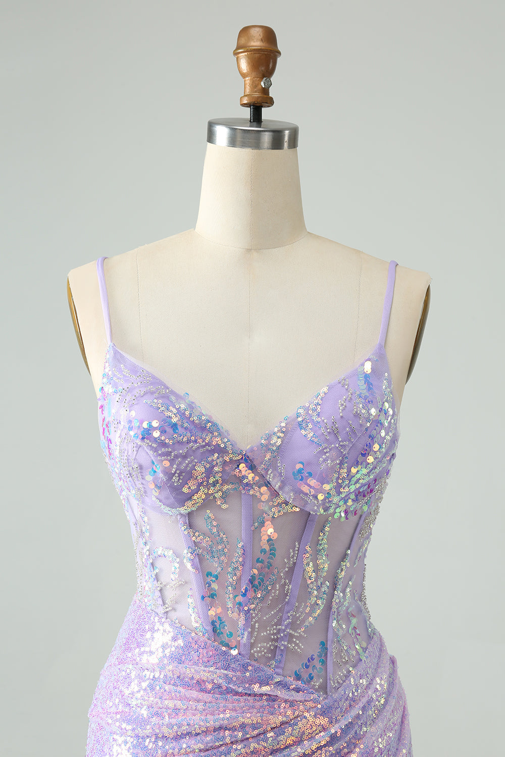 Glitter Tight Spaghetti Straps Corset Short Homecoming Dress with Sequins Sparkly