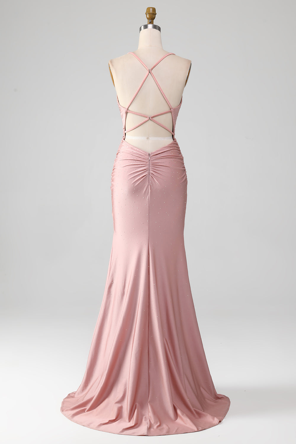 Sparkly Blush Mermaid Spaghetti Straps Beaded Long Prom Dress Sexy Evening Dresses