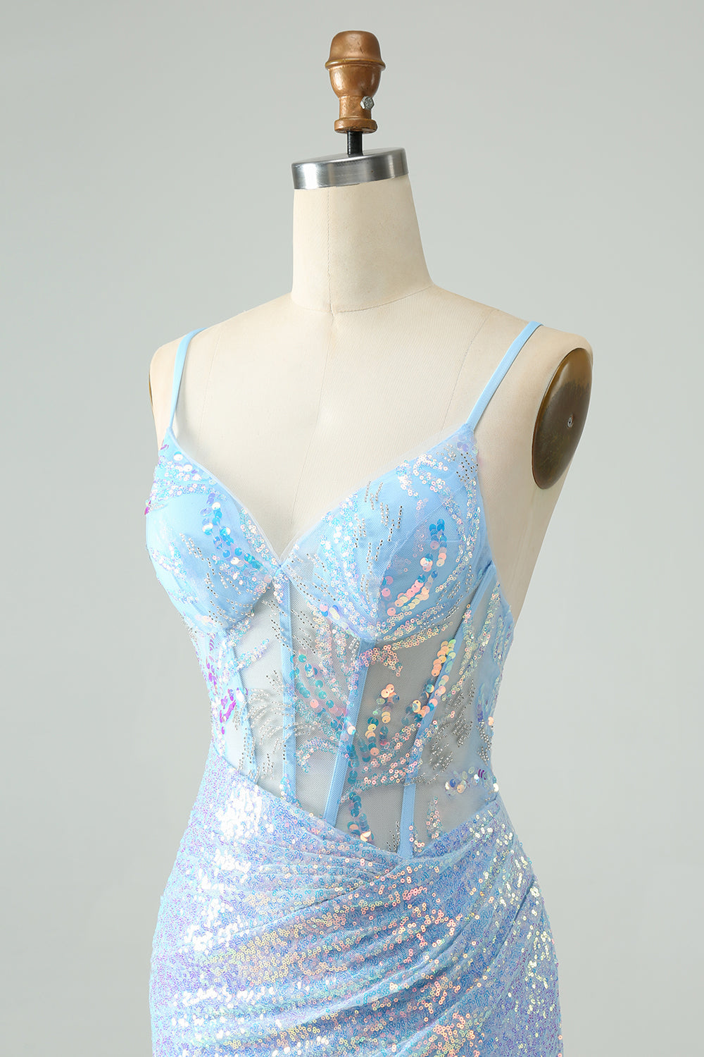 Glitter Tight Spaghetti Straps Corset Short Homecoming Dress with Sequins Sparkly