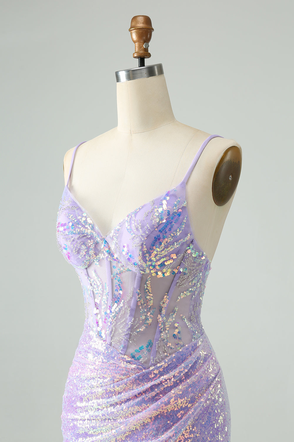 Glitter Tight Spaghetti Straps Corset Short Homecoming Dress with Sequins Sparkly