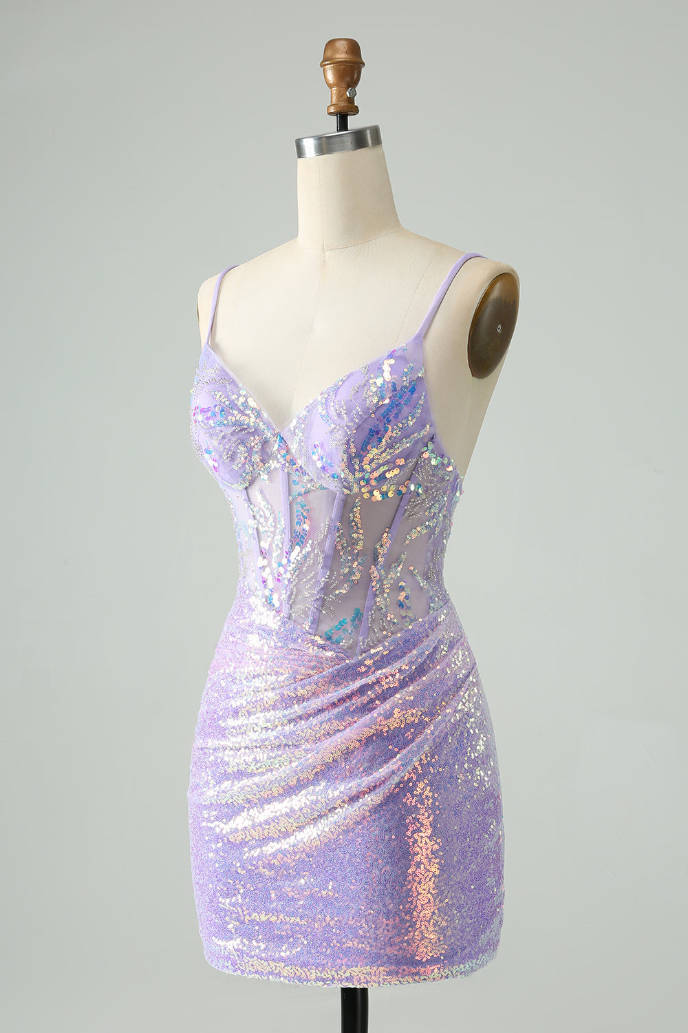 Glitter Tight Spaghetti Straps Corset Short Homecoming Dress with Sequins Sparkly