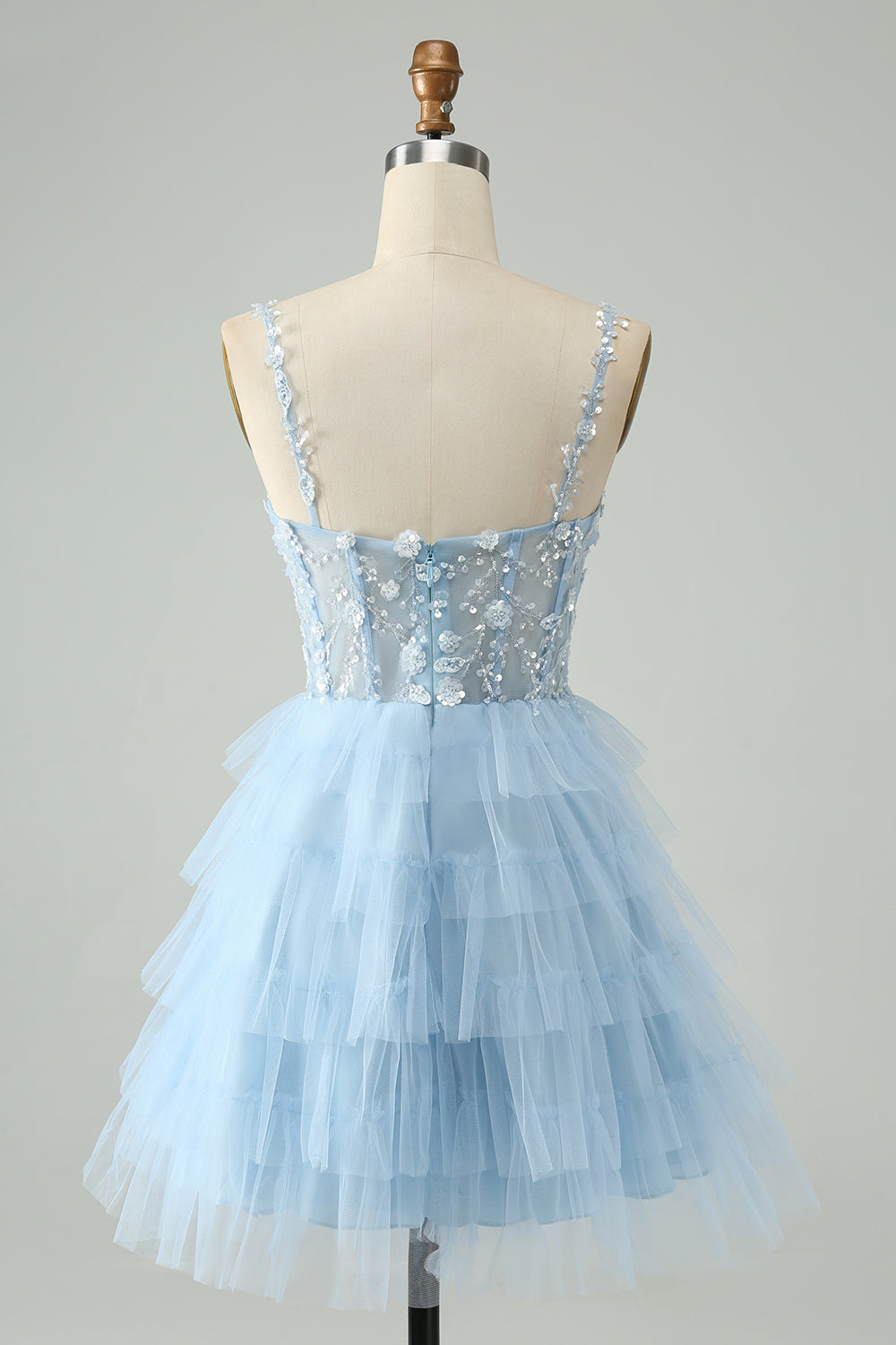 Cute A Line Spaghetti Straps Tiered Short Homecoming Dress with Sequins Beautiful