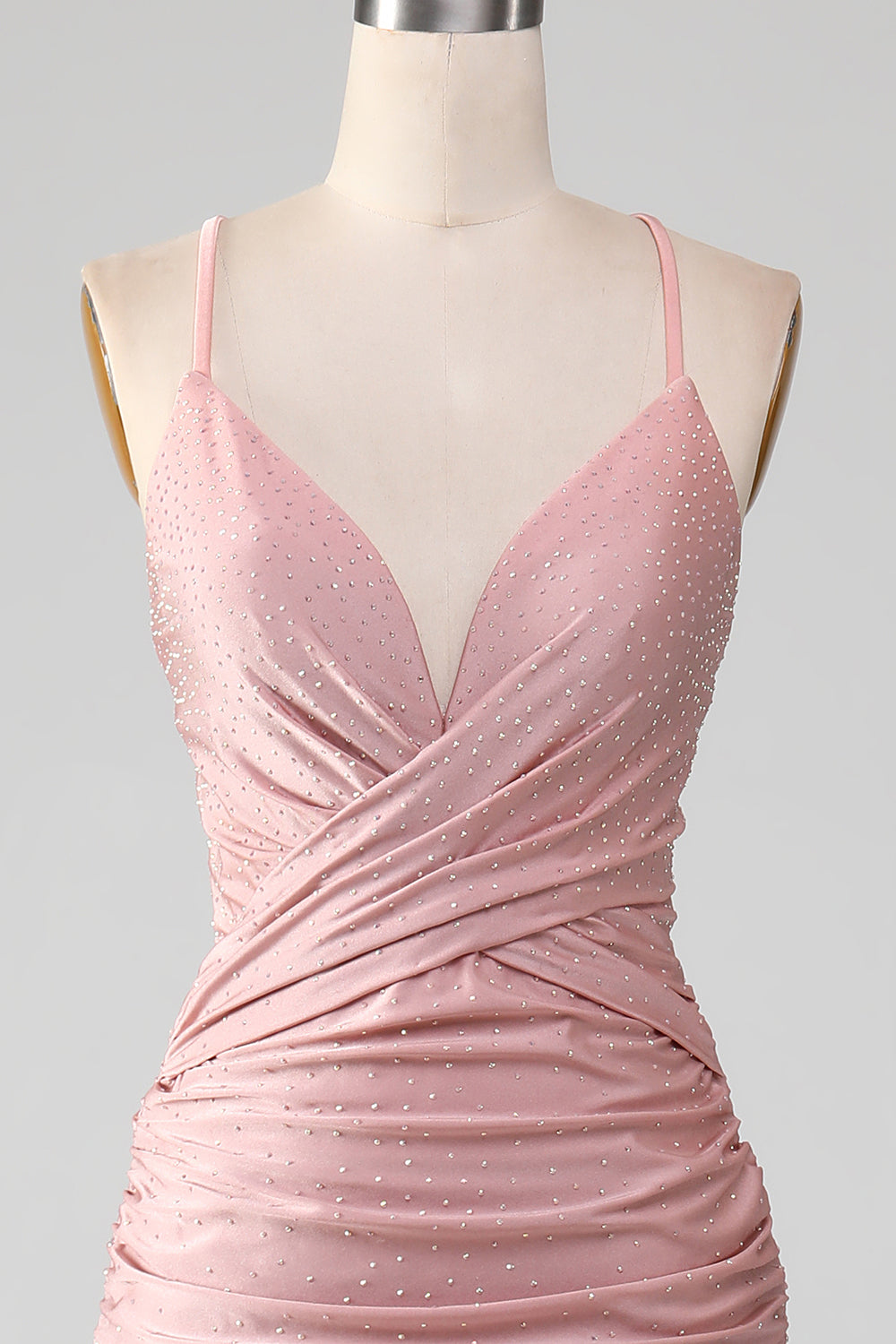 Sparkly Blush Mermaid Spaghetti Straps Beaded Long Prom Dress Sexy Evening Dresses