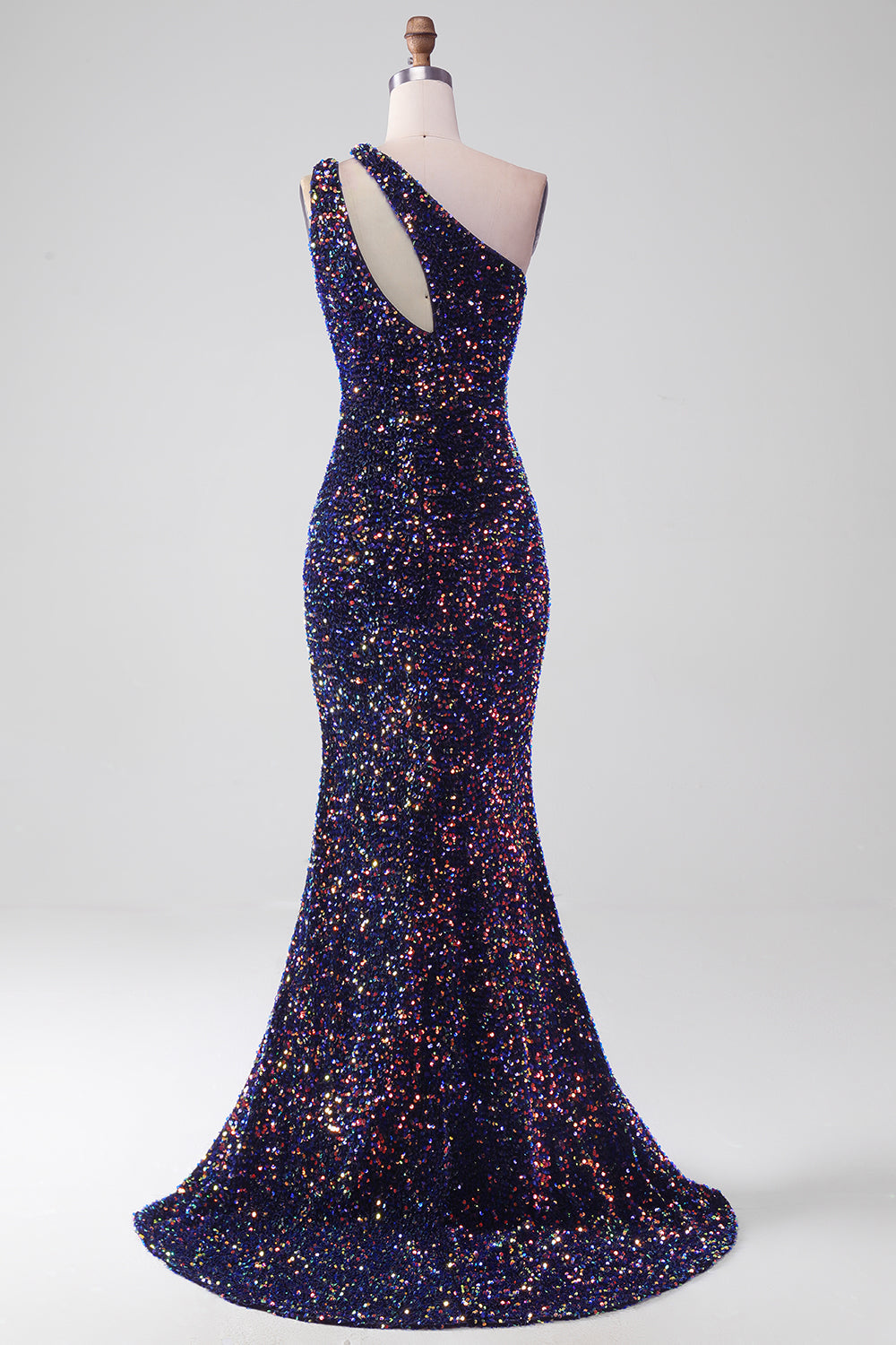 Black Mermaid One Shoulder Sequins Long Prom Dress with High Slit Sparkly Evening Dresses