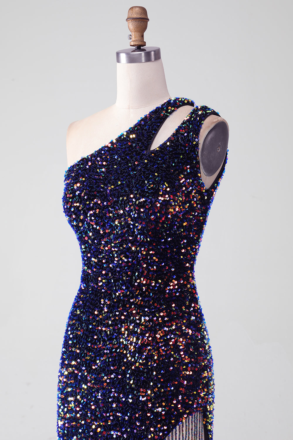 Black Mermaid One Shoulder Sequins Long Prom Dress with High Slit Sparkly Evening Dresses