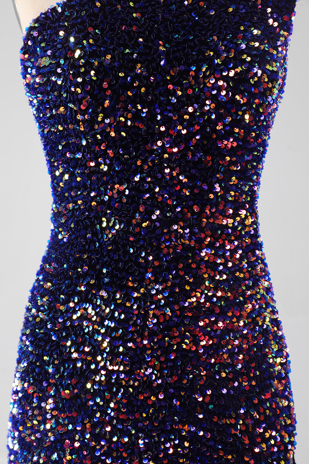 Black Mermaid One Shoulder Sequins Long Prom Dress with High Slit Sparkly Evening Dresses
