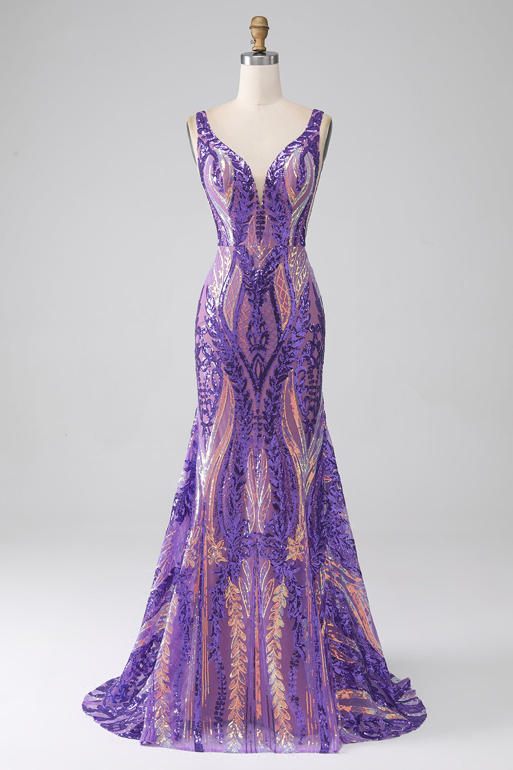 Purple Mermaid V Neck Long Sparkly Prom Dress With Sequins Sexy