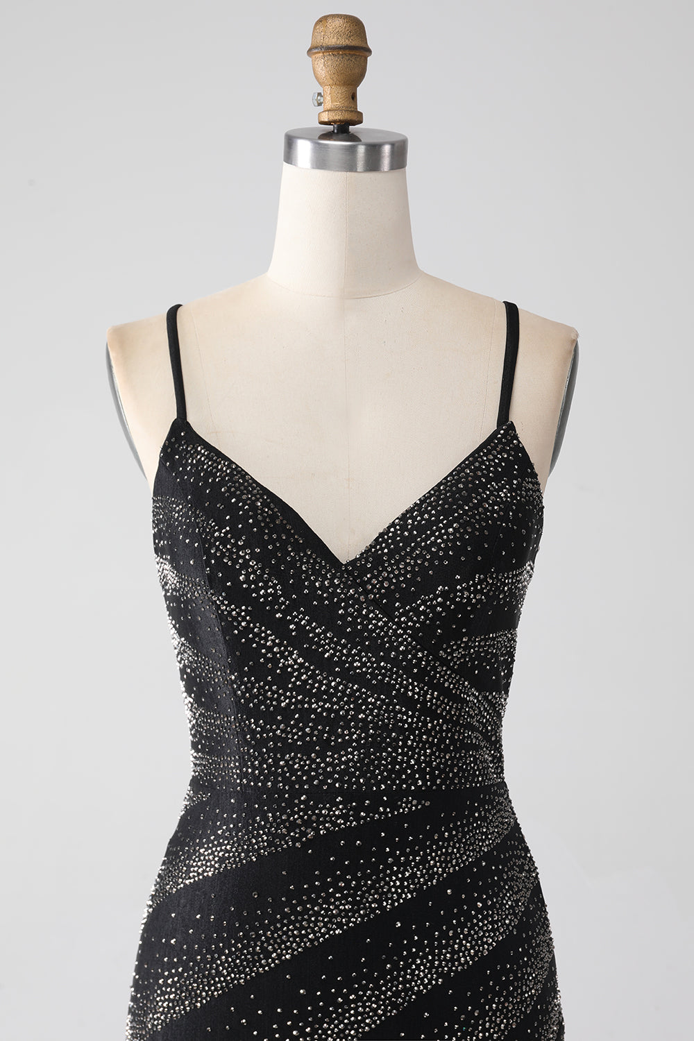 Sparkly Black Mermaid Spaghetti Straps Beaded Prom Dress with Slit Sexy