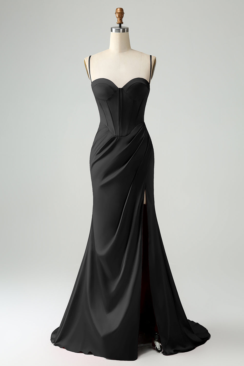 Mermaid Spaghetti Straps Pleated Corset Long Prom Dress With High Slit Sexy Evening Dresses