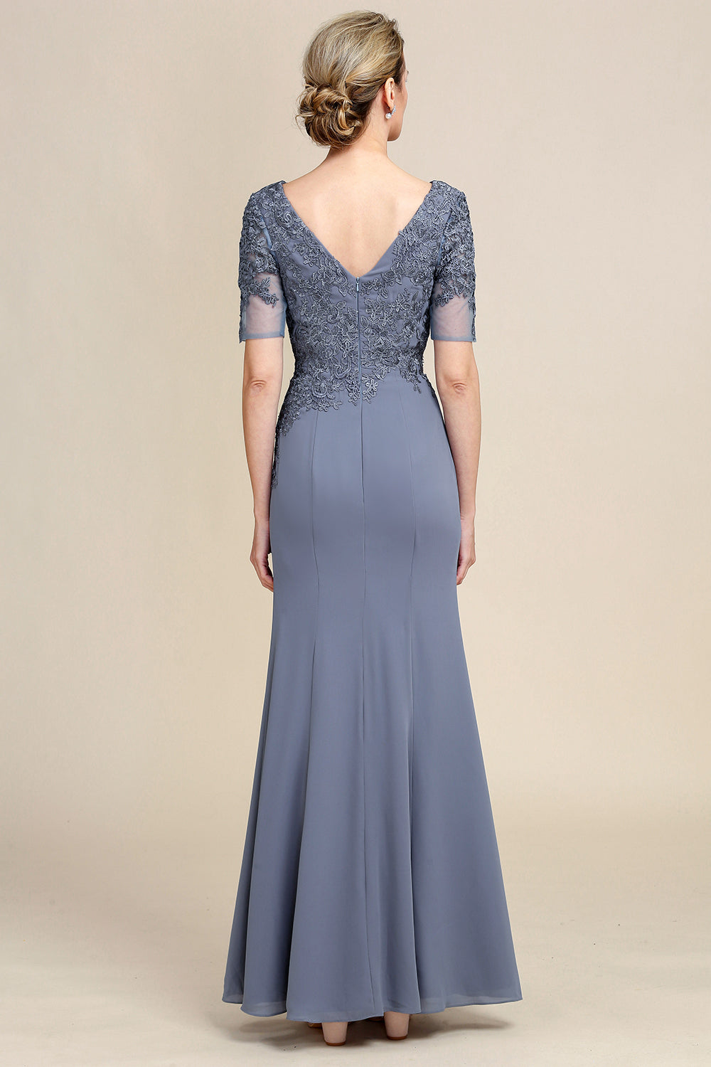 Grey Blue Mermaid Floor Length Chiffon Mother of Bride Dress With Appliques Beautiful