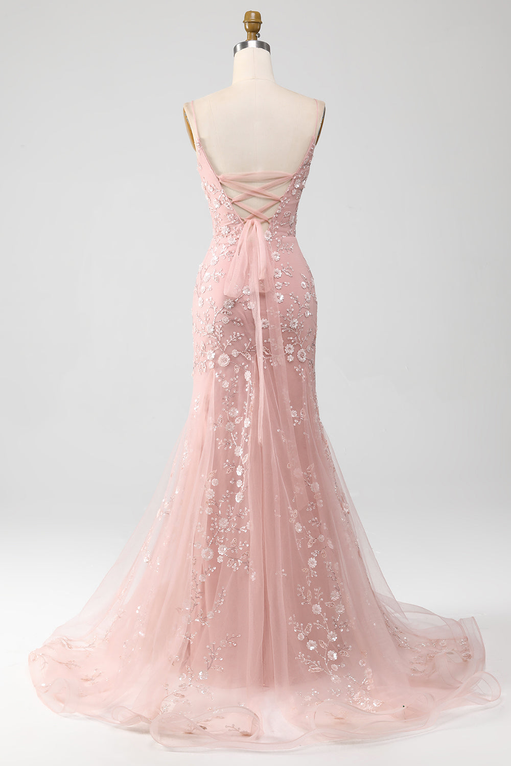 Blush Mermiad Spaghetti Straps Long Prom Dress with Appliques Light Blue With Flowers