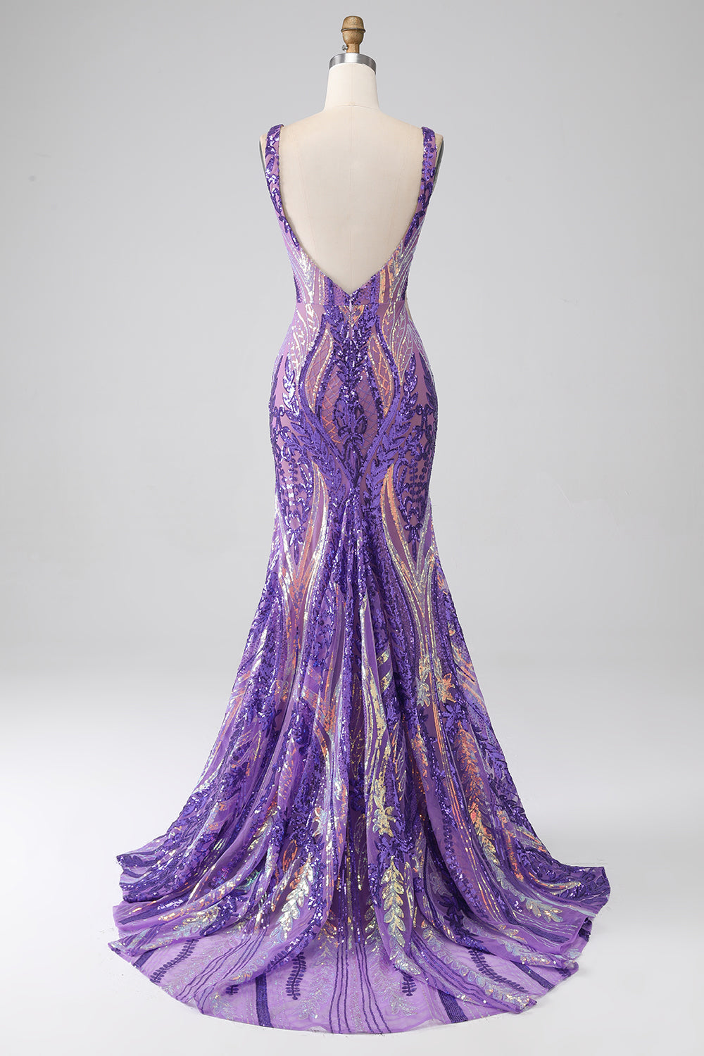 Purple Mermaid V Neck Long Sparkly Prom Dress With Sequins Sexy