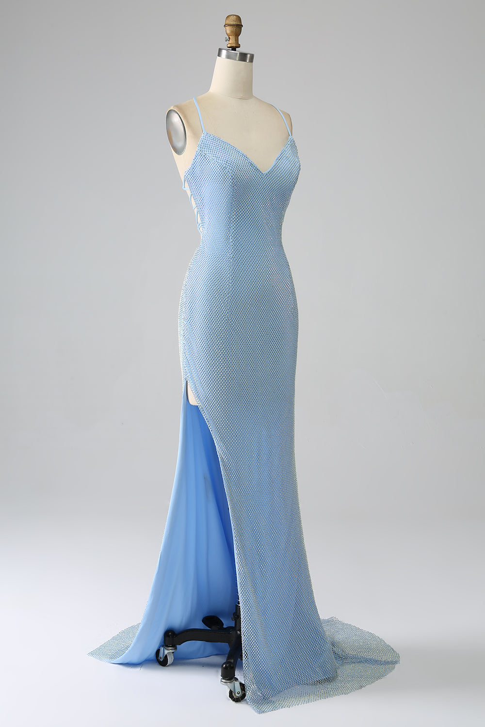 Charming Blue Mermaid Long Beaded Prom Dress with Slit Sexy Evening Party Dresses