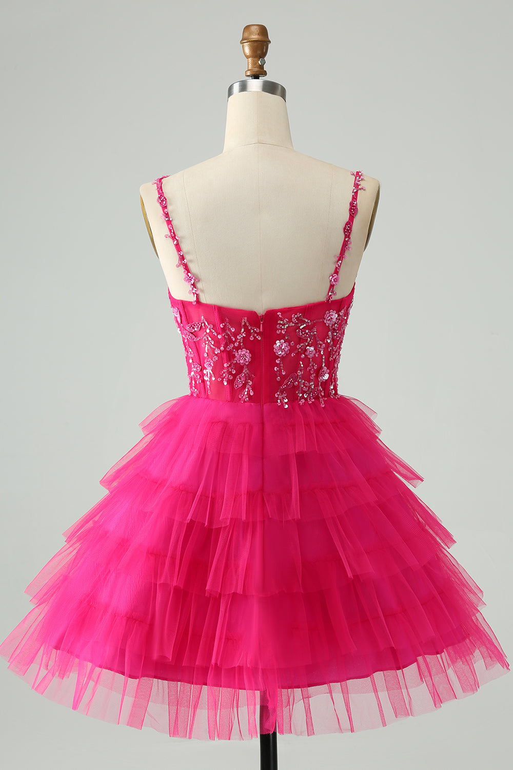 Cute A Line Spaghetti Straps Tiered Short Homecoming Dress with Sequins Beautiful