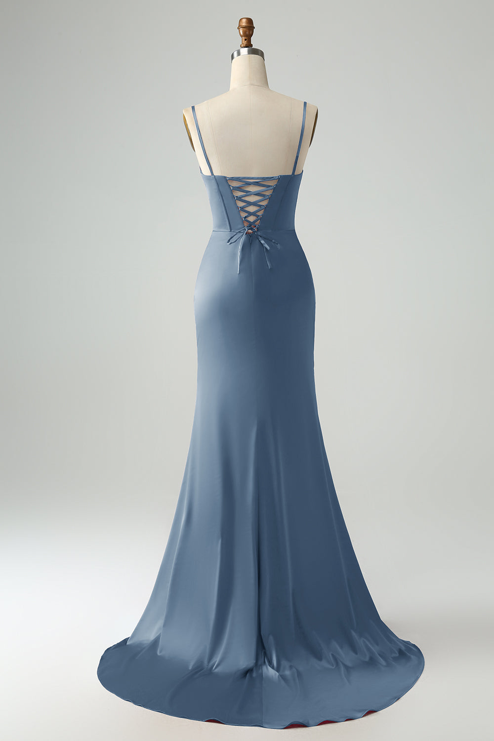 Mermaid Spaghetti Straps Pleated Corset Long Prom Dress With High Slit Sexy Evening Dresses