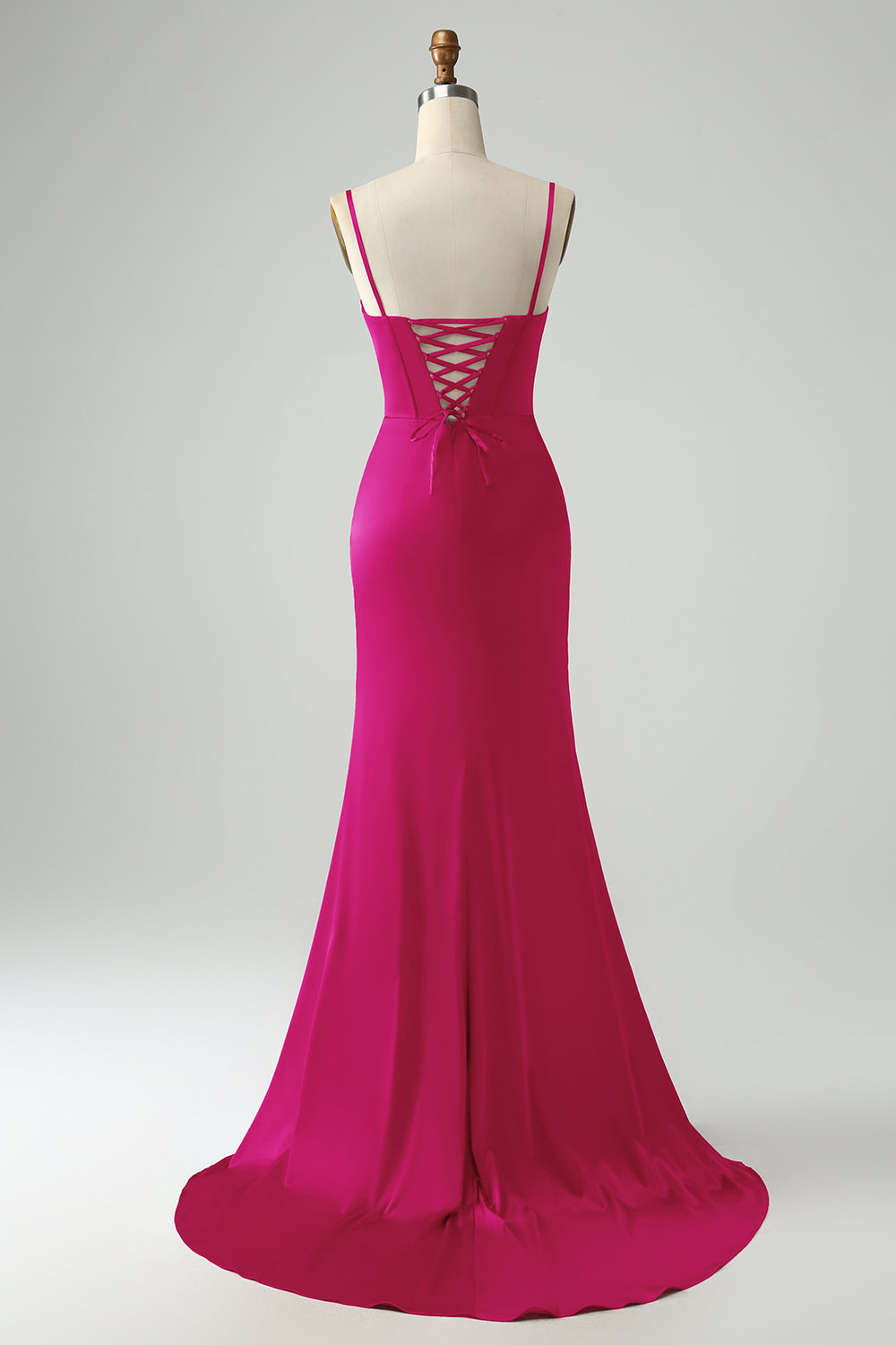 Mermaid Spaghetti Straps Pleated Corset Long Prom Dress With High Slit Sexy Evening Dresses