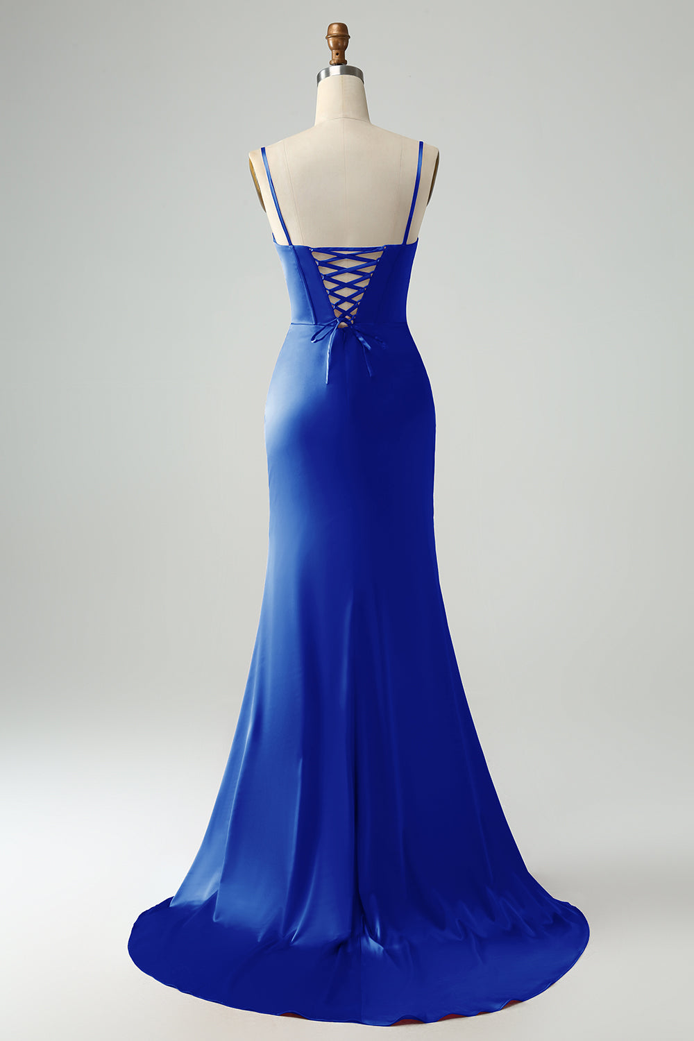 Mermaid Spaghetti Straps Pleated Corset Long Prom Dress With High Slit Sexy Evening Dresses