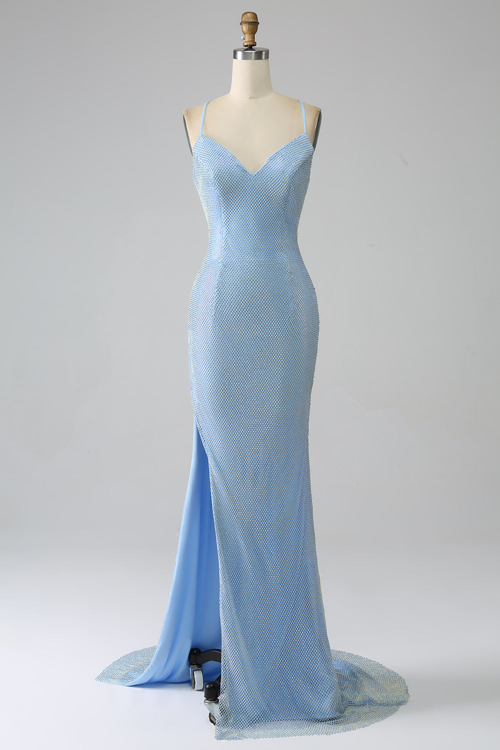 Charming Blue Mermaid Long Beaded Prom Dress with Slit Sexy Evening Party Dresses
