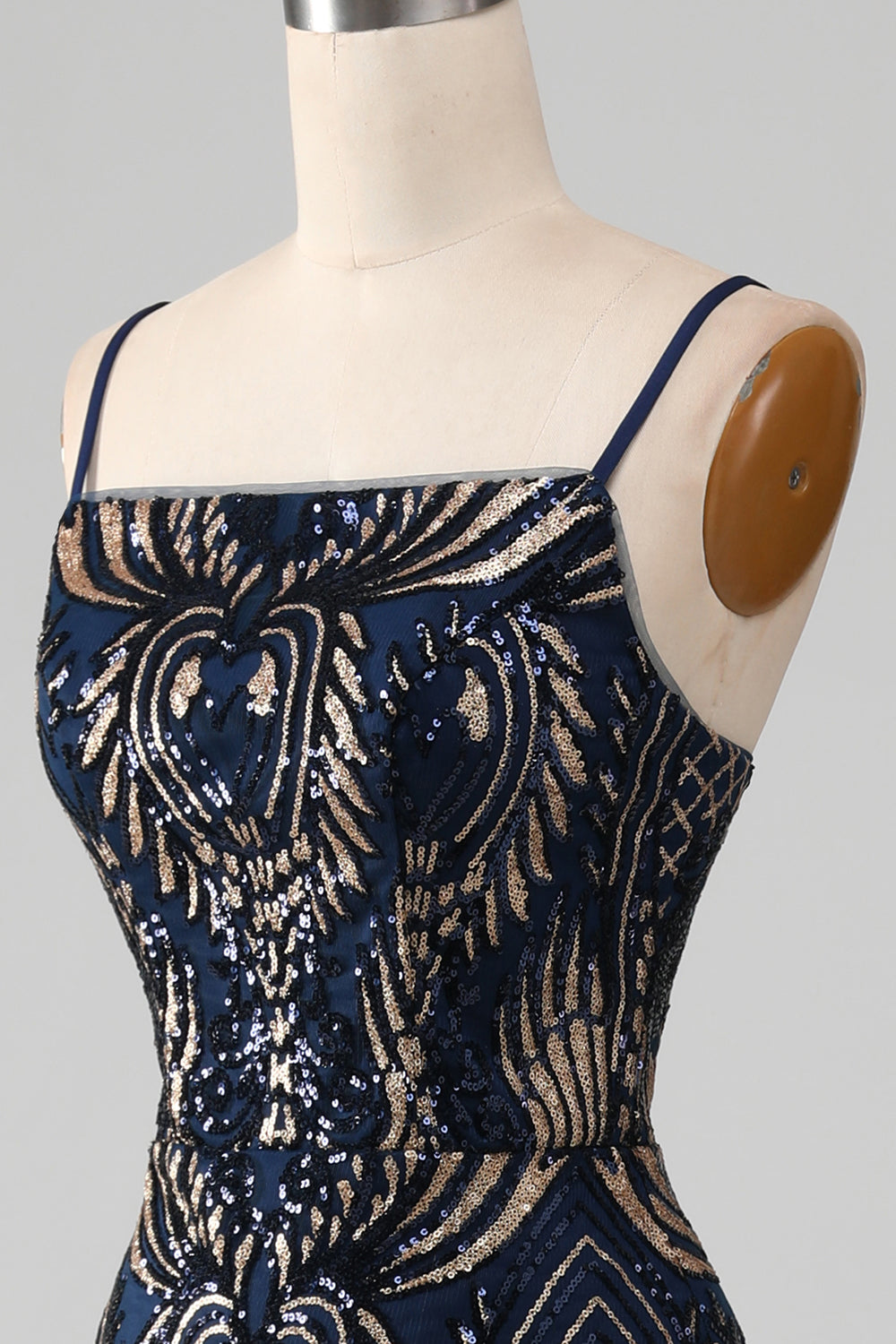 Navy Mermaid Spaghetti Straps Sparkly Sequin Prom Dress Sexy Evening Dresses