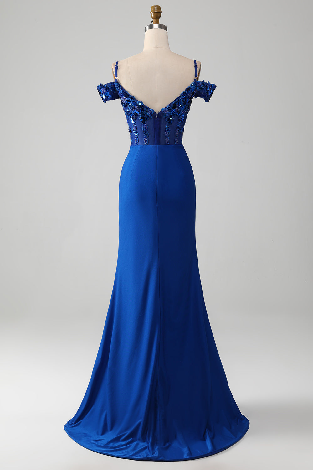 Royal Blue Mermaid Spaghetti Straps Beaded Corset Prom Dress with Slit Sexy Evening Dresses