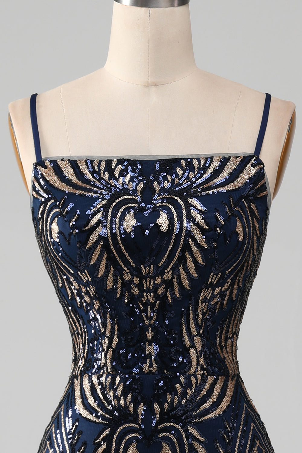 Navy Mermaid Spaghetti Straps Sparkly Sequin Prom Dress Sexy Evening Dresses