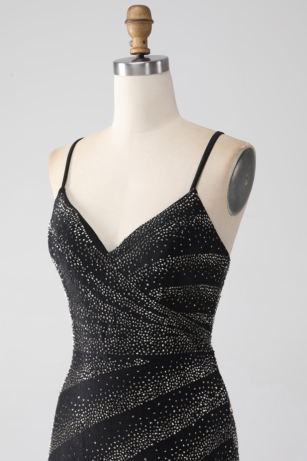 Sparkly Black Mermaid Spaghetti Straps Beaded Prom Dress with Slit Sexy