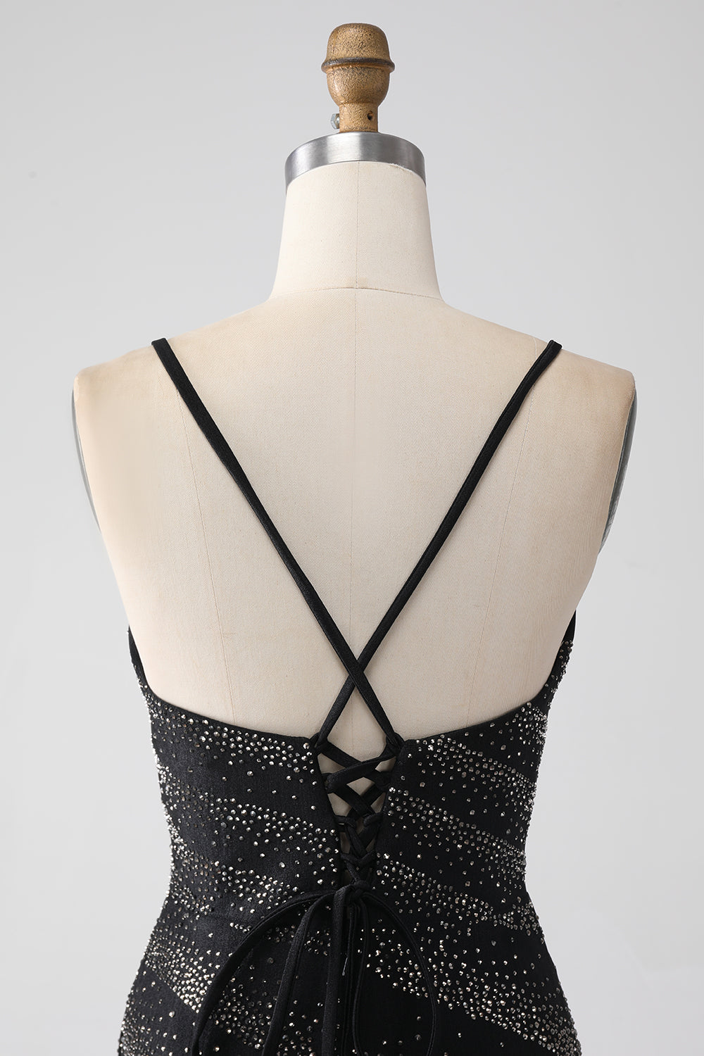Sparkly Black Mermaid Spaghetti Straps Beaded Prom Dress with Slit Sexy
