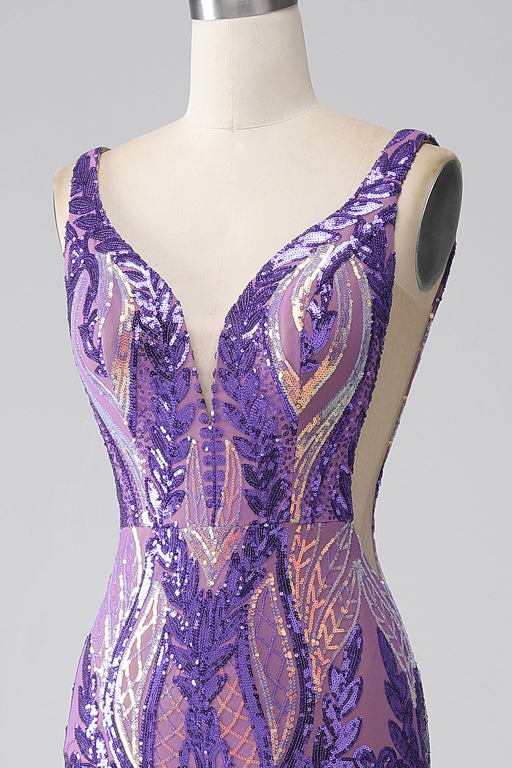 Purple Mermaid V Neck Long Sparkly Prom Dress With Sequins Sexy