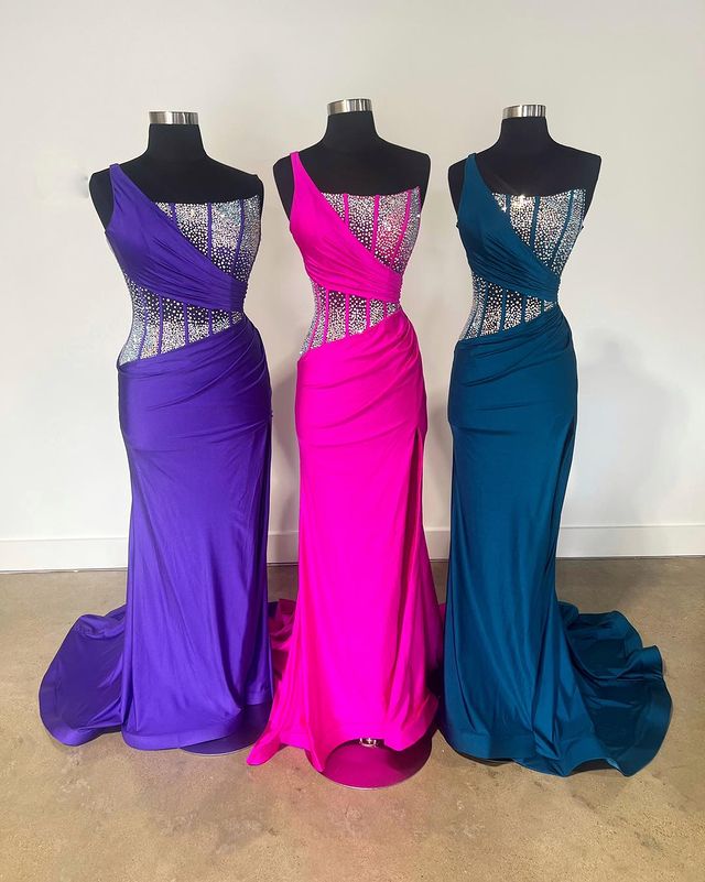 Mermaid One Shoulder Prom Dress with Rhinestones Sexy Evening Dresses