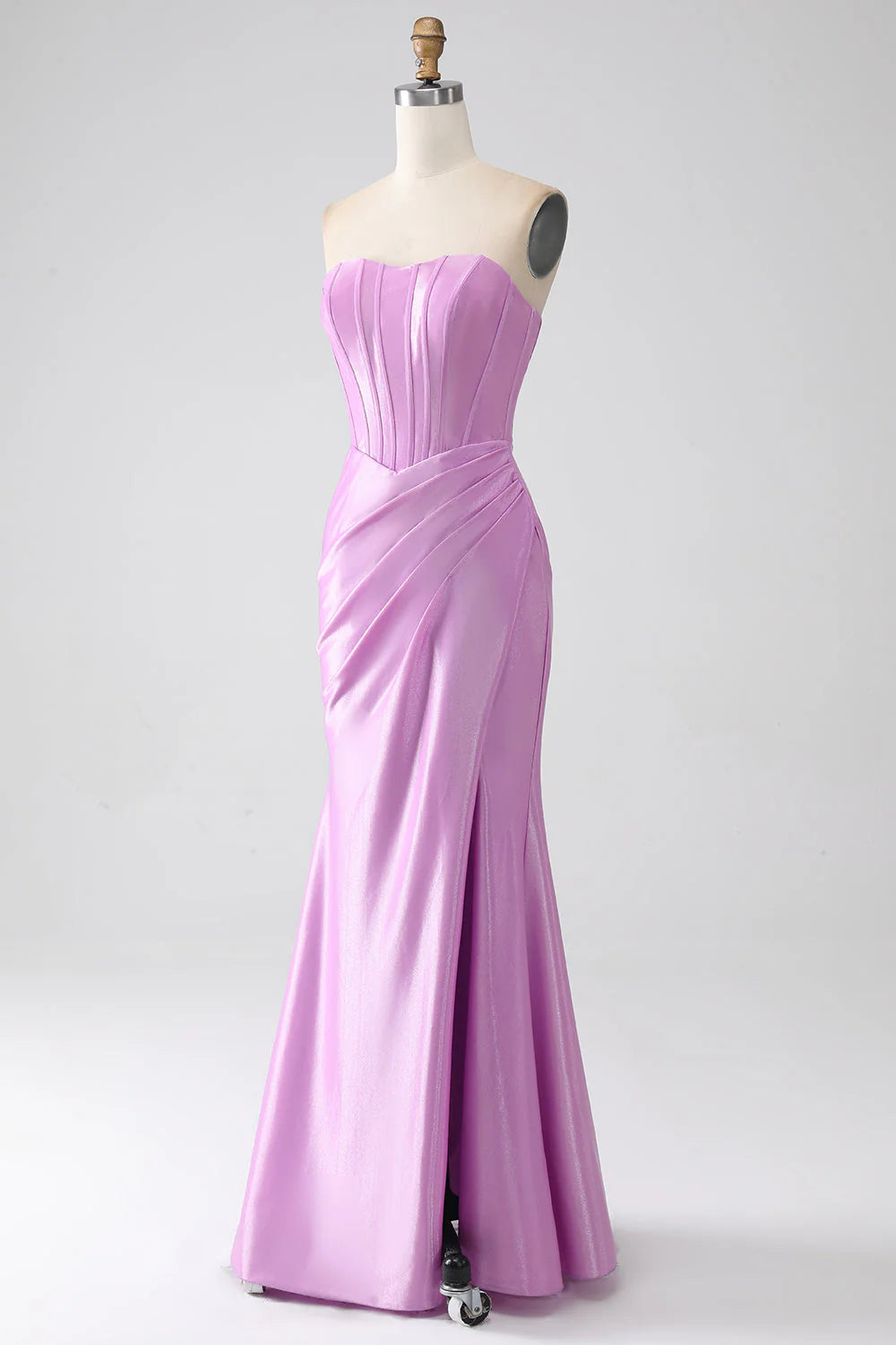 Mermaid Corset Prom Dress with Pleated Off Shoulder Pure Color Long