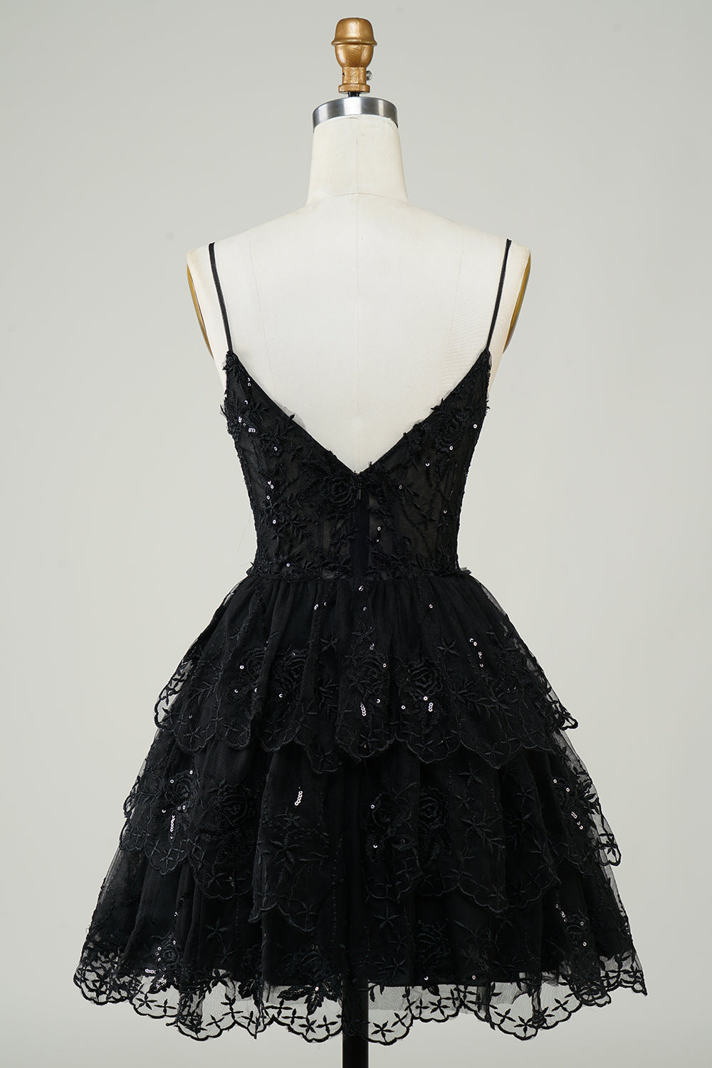 Cute Black A Line Sparkly Sequin Tiered Corset Short Homecoming Dress Beautiful