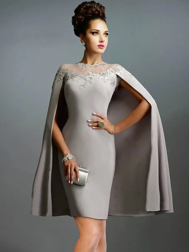 Mermaid / Trumpet Evening Gown Vintage Dress Wedding Guest Knee Length Sleeveless Off Shoulder Capes Stretch Fabric with Ruched Ruffles