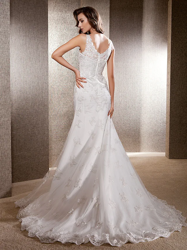 Wedding Dresses Scoop Neck Lace Tulle Sleeveless Long